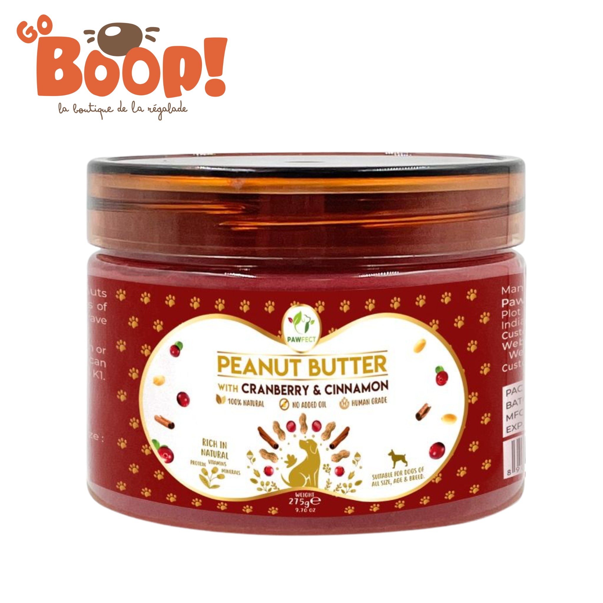 Beurre de cacahuète Canneberge Canelle Pawfect