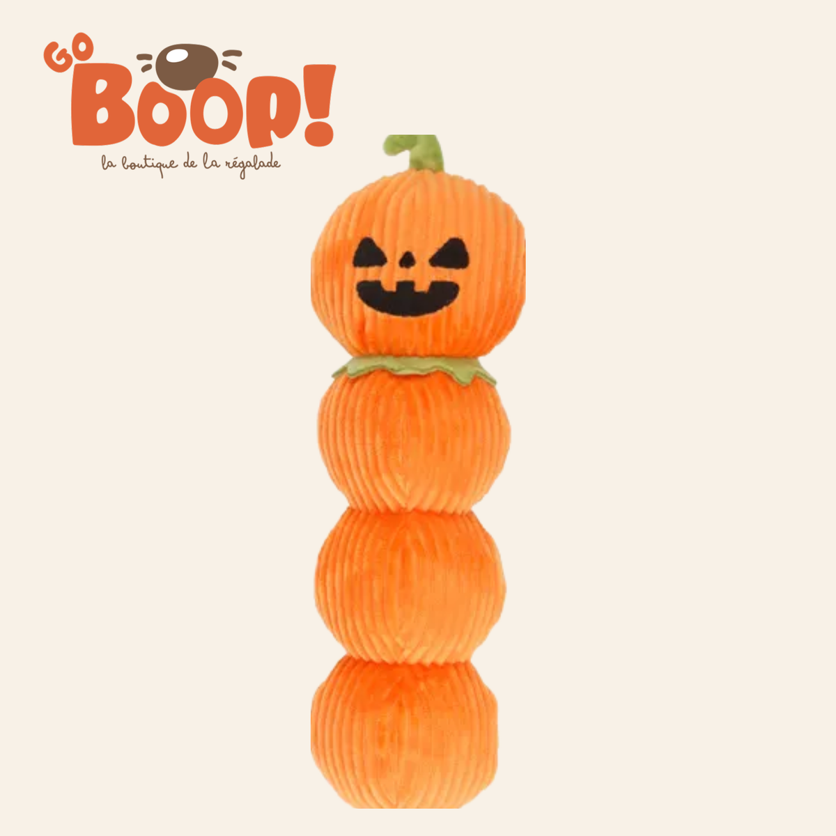 Gaston la citrouille, doudou peluche d'Halloween pour chien avec couineur