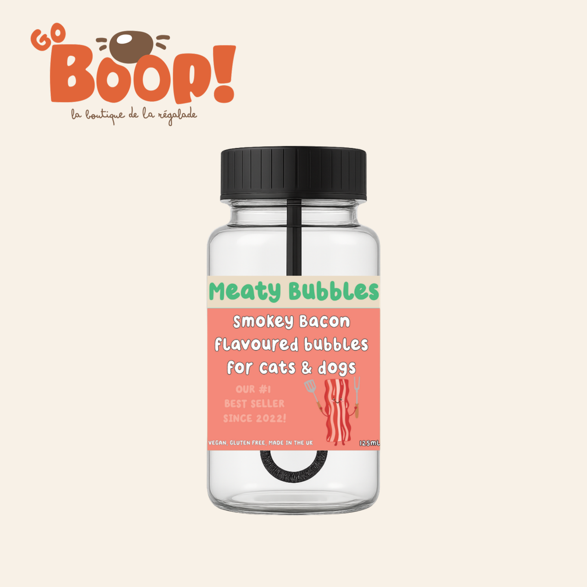 Meaty Bubbles, bulles comestibles au bacon fumé pour chiens et chats, 125 mL