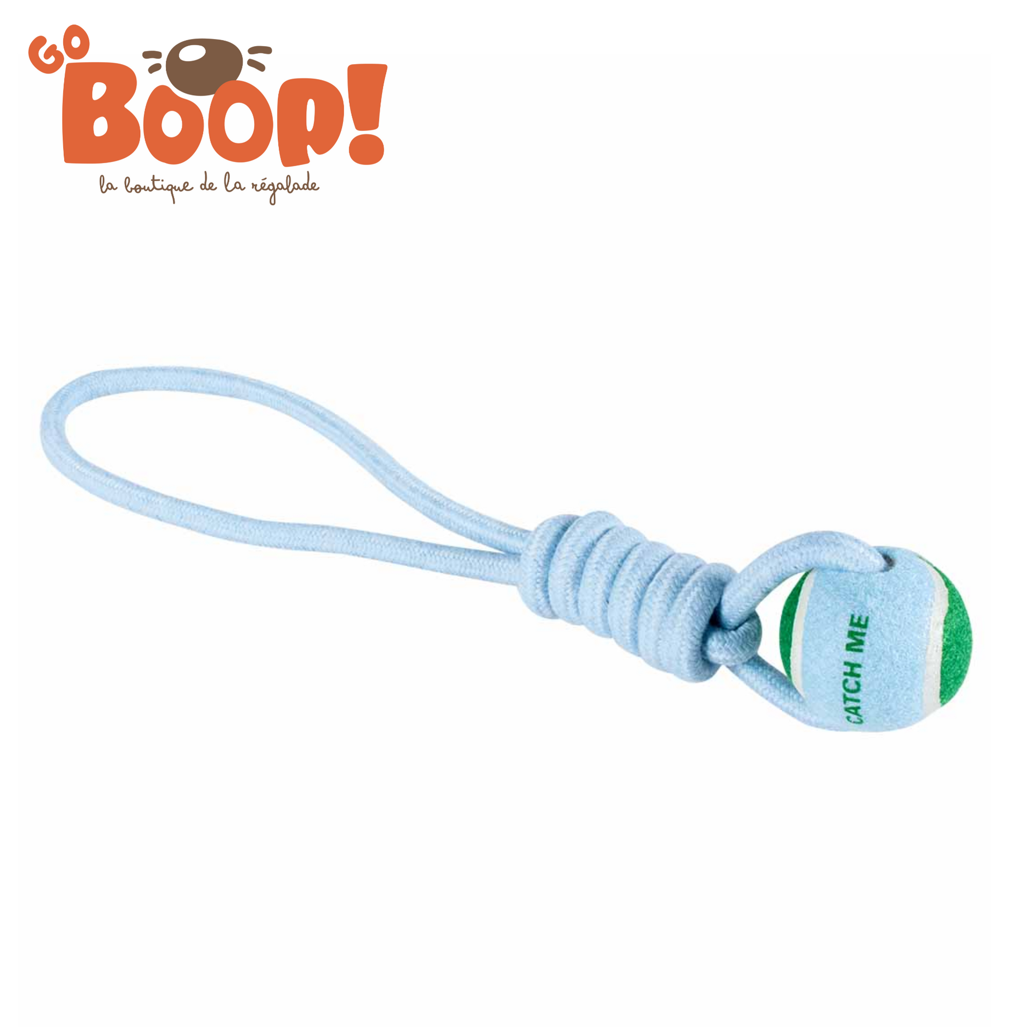 🌀 Balle avec boucle en corde Catch Me – Bleu & Vert