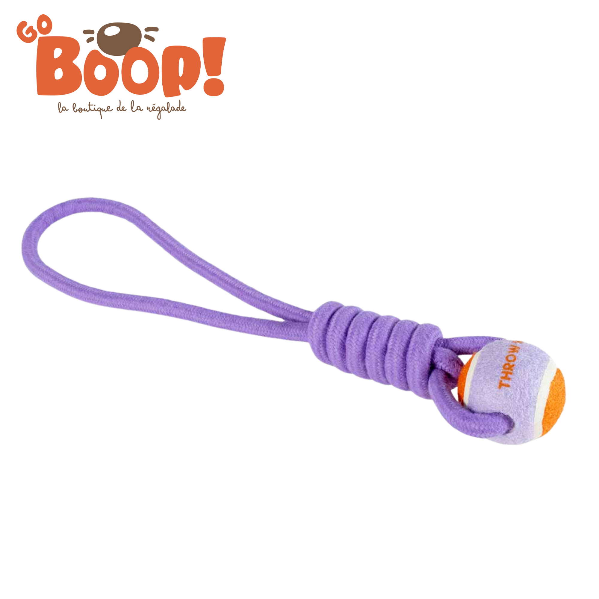 🎾 Balle avec boucle en corde Throw Me – Violet & Orange