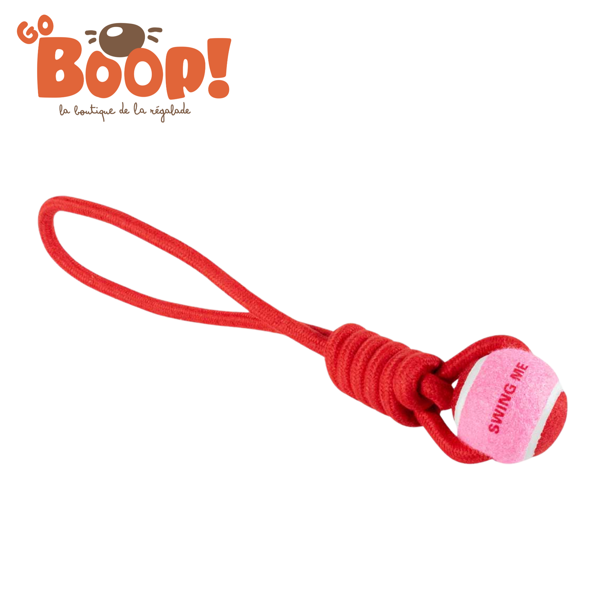 🎾 Balle avec boucle en corde Swing Me – Rouge & Rose