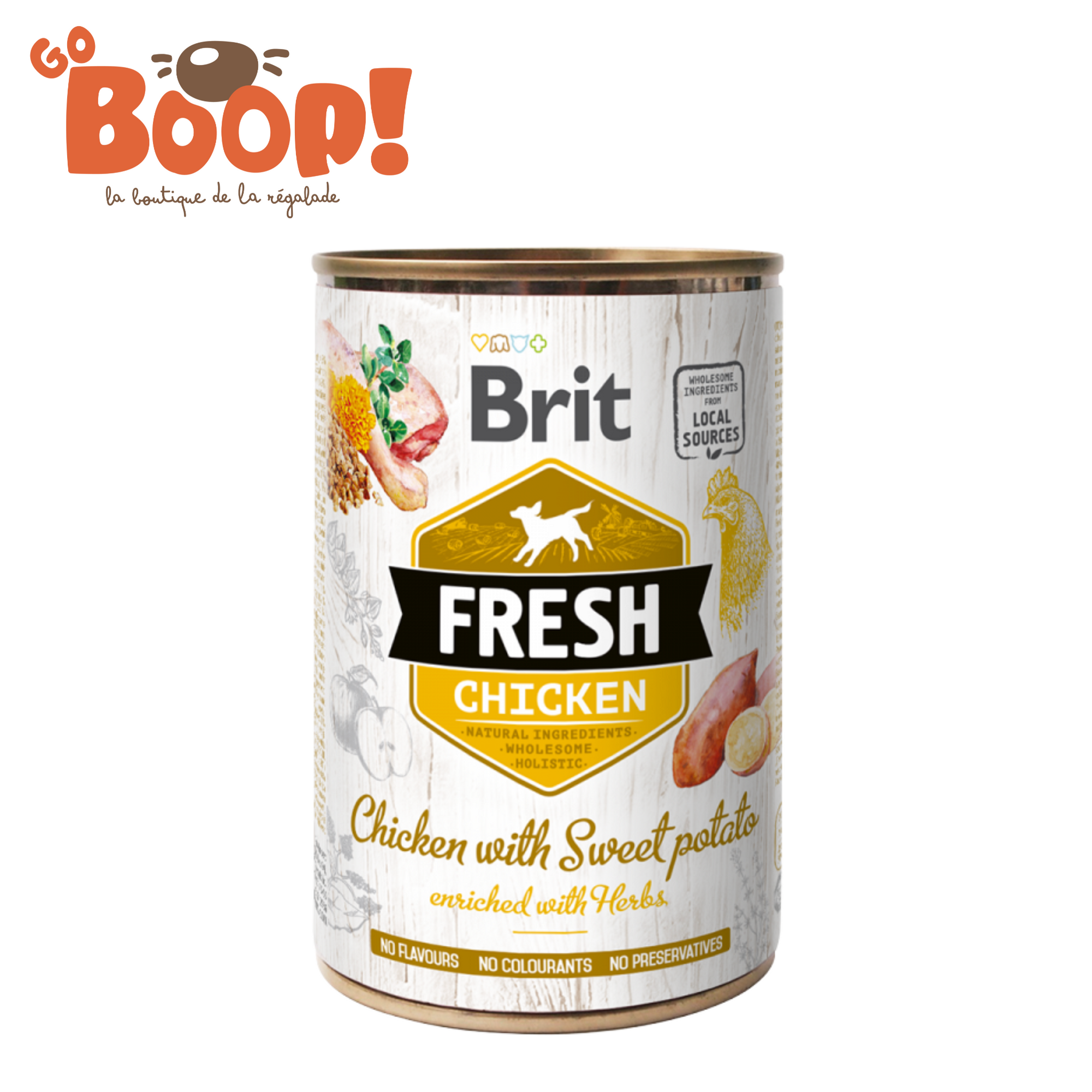 🍗🥔 Brit Fresh Chicken with Sweet Potato – Aliment humide pour chiens adultes (400 g)