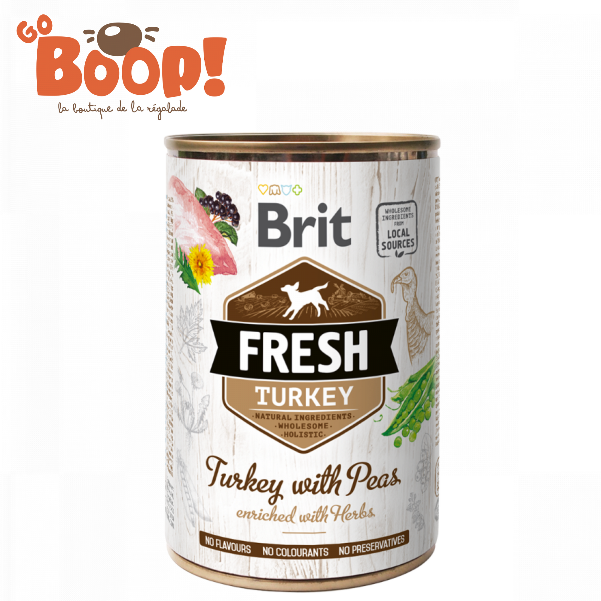🦃🍃 Brit Fresh Dinde & Pois – Aliment humide complet pour chiens adultes (400 g)
