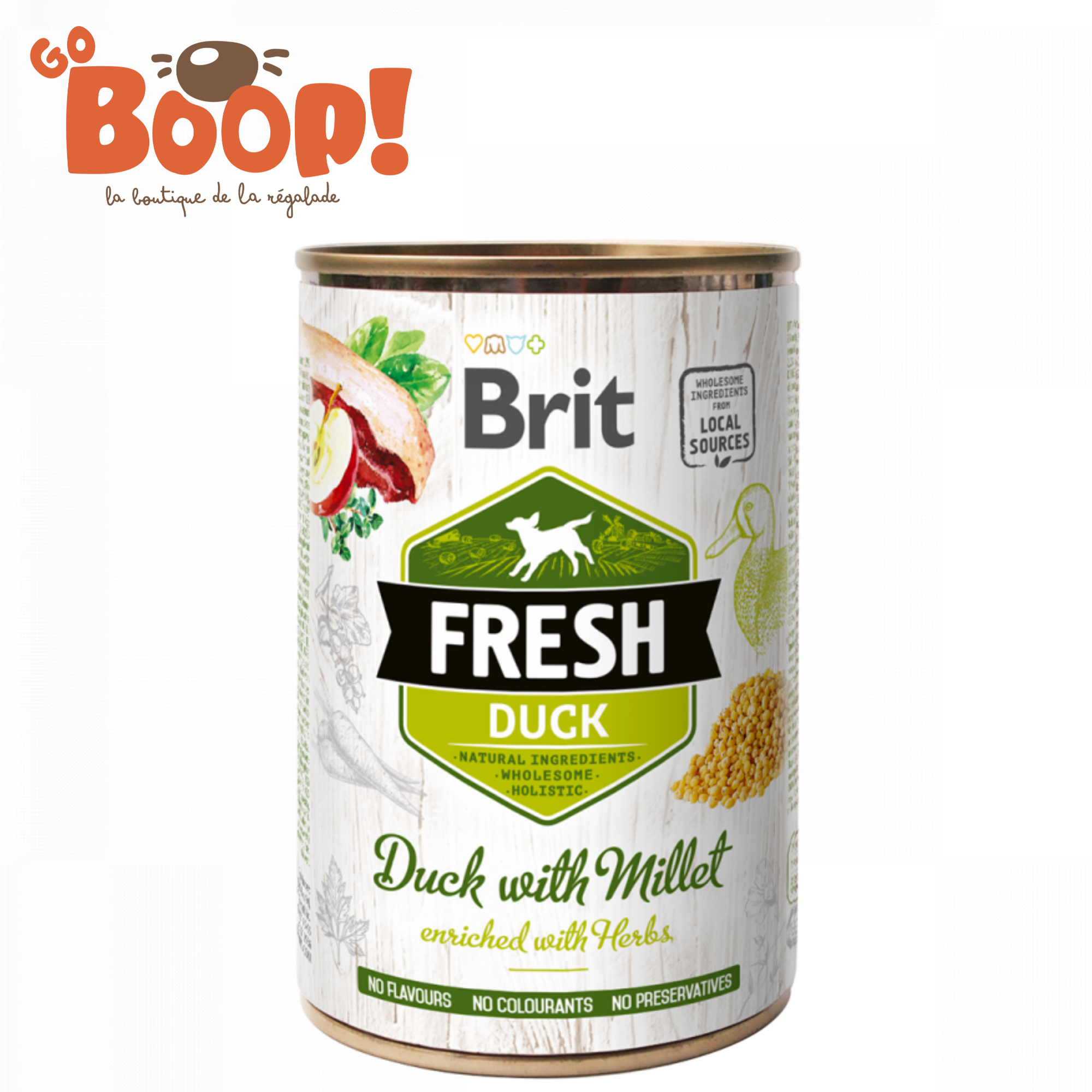 🦆🌾 Brit Fresh Duck & Millet – Aliment humide complet pour chiens adultes (400 g)