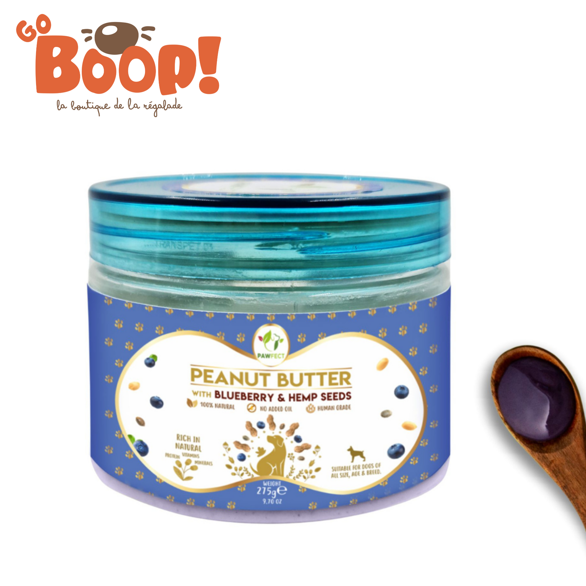 Beurre de cacahuète Pawfect – Myrtille & chanvre 275G