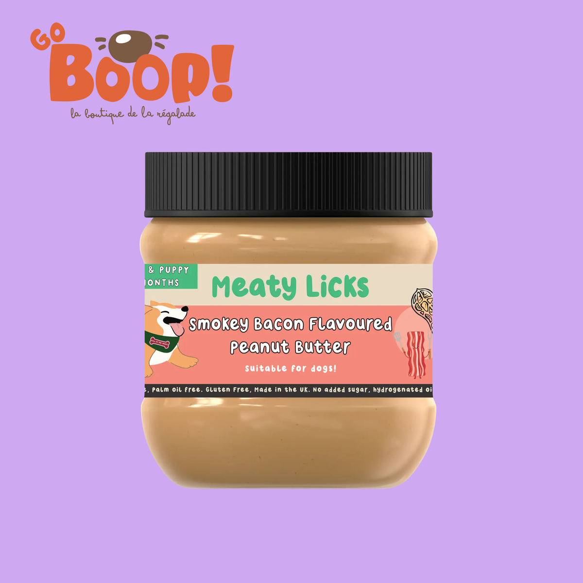 Beurre de cacahuète pour chien Bacon fumé 🥓 - Meaty Licks (400g)