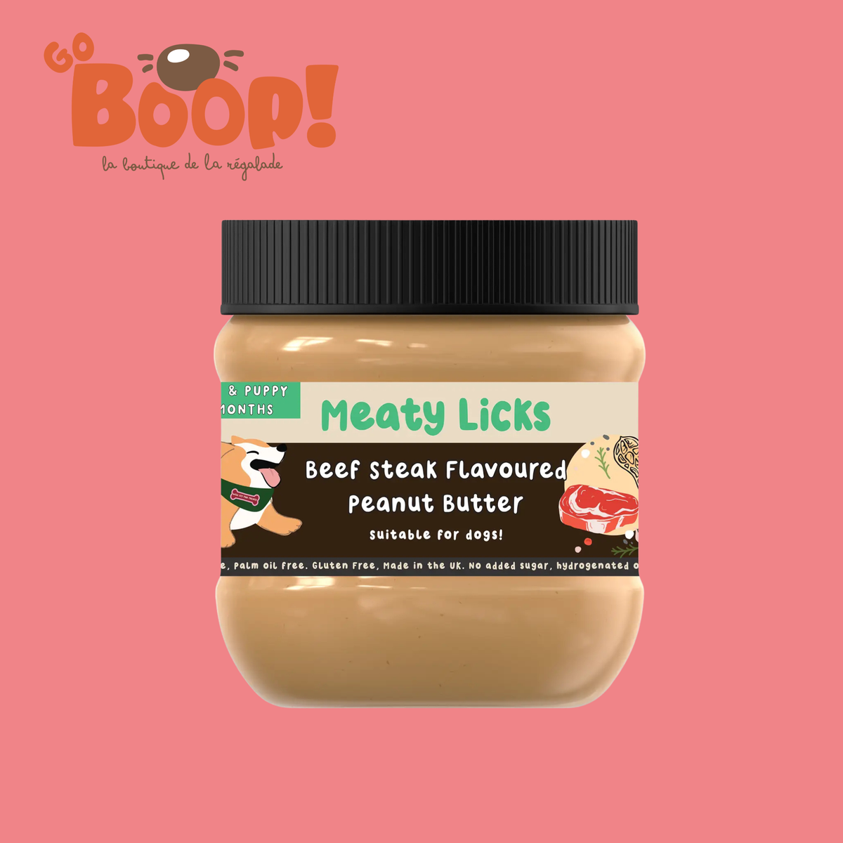 Beurre de cacahuète pour chien Steak de bœuf 🥩 - Meaty Licks (400g)