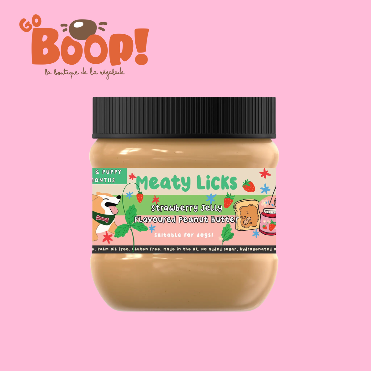 Beurre de cacahuète pour chien Confiture de fraise 🍓 - Meaty Licks (400g)