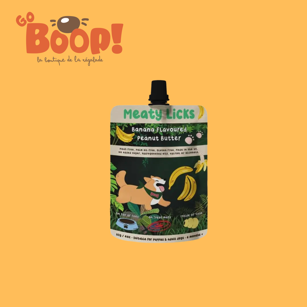 Gourde de beurre de cacahuète pour chien Banane 🍌 - Meaty Licks (113g)
